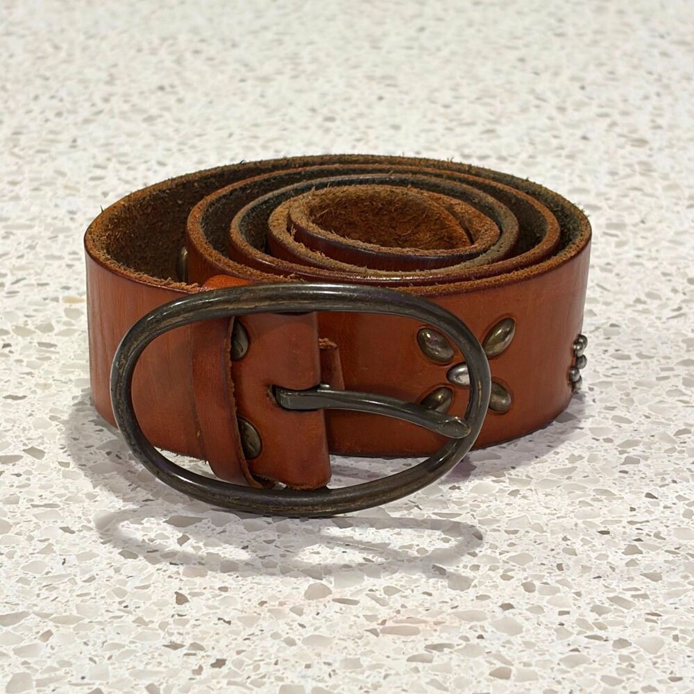 Vintage 00s Y2K American Eagle Studded Brown Leather Belt 31"x35"